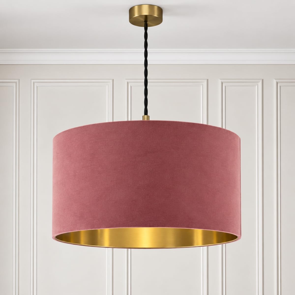 CGC Lighting Indoor Ceiling Lampshade Large Velvet Fabric Lamp Shade 45cm Diameter Gold Reflective Inner Drum Pendant Table Lamp Bedroom Dining Room Lounge (Mauve & Gold)