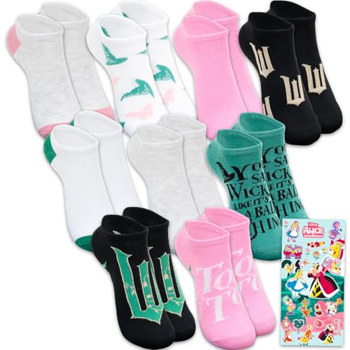 Wicked Socks for Women Pack - Bundle with 9 Pairs of Elphaba and Glinda No Show Socks Size 4-10 Plus Stickers for Women Teens | Wicked Apparel Set
