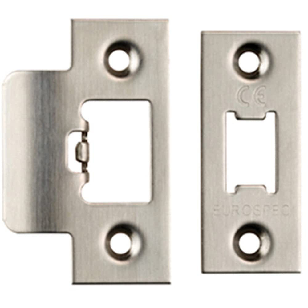 Loops Satin Stainless Steel Forend Strike & Fixing Pack - Suitable For Tubular Latch - Satin Steel | Forend Strike & Fixing Protective Plate Set - Door Lock Furnishings - Forend Plate, Strike Plate And Screws Included