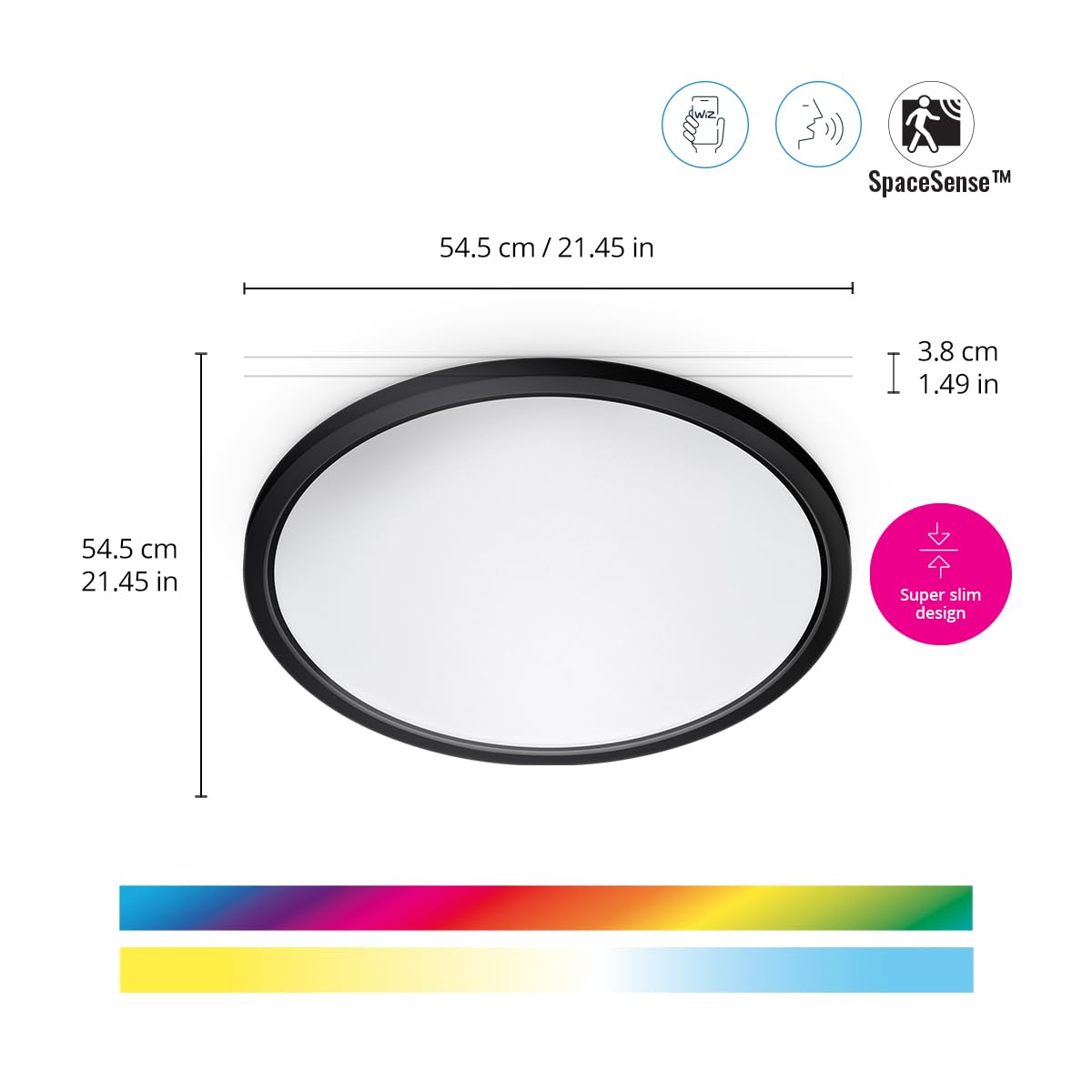 WiZ Inteligentna Lampa Sufitowa Superslim 32W, Biała, Wi-Fi, Wiele Odcieni Bieli, Szeroka Paleta Kolorów, Sterowanie Aplikacją