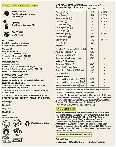 Image of Ace Blend DAILY 20G Premium Plant Protein & Superfoods | 60 Servings | Green Lemonade | Daily Protein | 4 Vital Greens | 4 Antioxidants | 3 Probiotics | Blended for all ages | 100% Gut Friendly