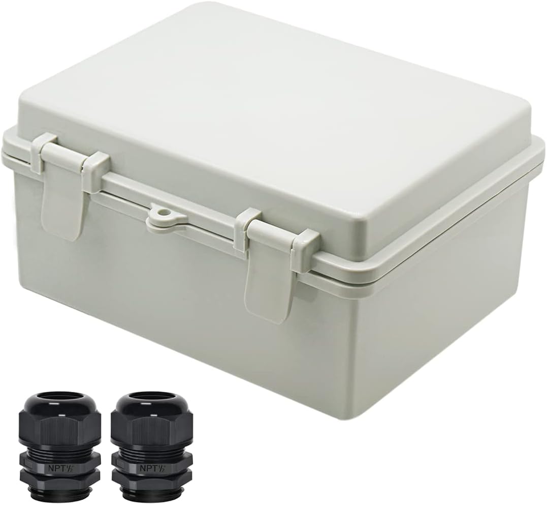 ZulkitJunction Box ABS Plastic Dustproof Waterproof IP65 Electrical Boxes Hinged Shell Outdoor Universal Project Enclosure 8.7 x 6.7 x 4.3 inch (220x170x110 mm)