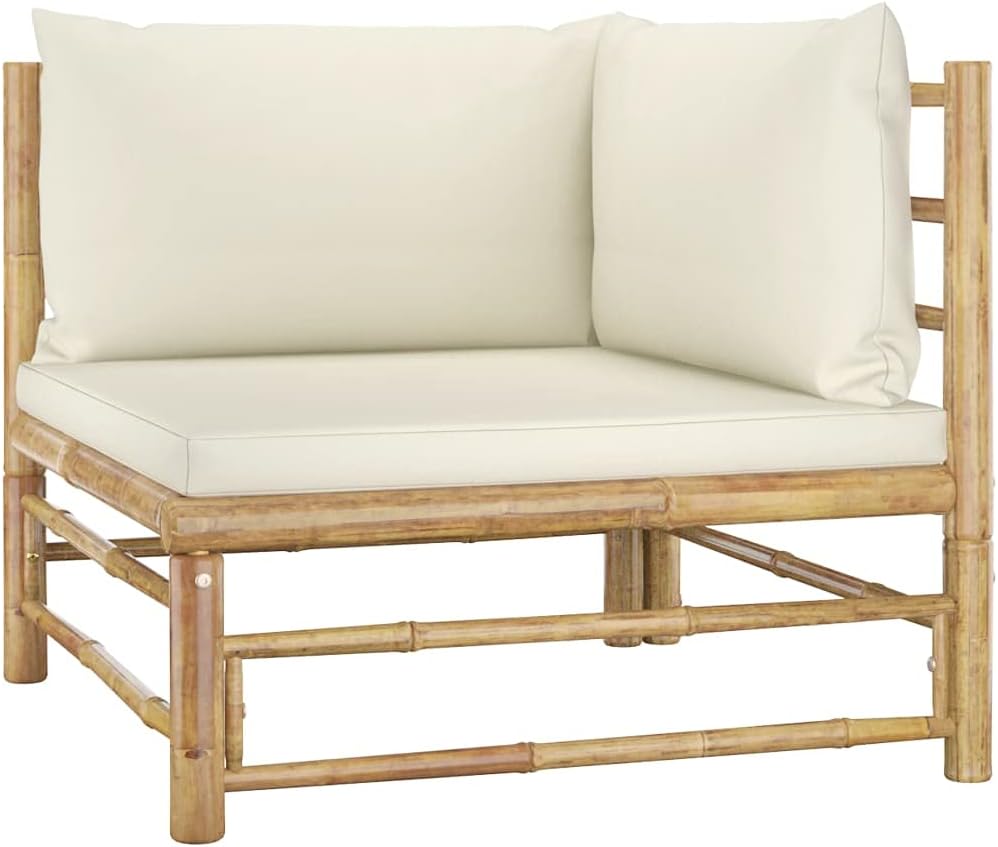 Bamboo Chair,Lounge Chair,Outdoor Chair,Outdoor Furniture Set for Patio, Deck, and Poolside,2 Piece Patio Lounge Set with Cream White Cushions Bamboo