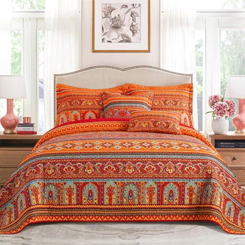 VAPUTAR Zestaw pościeli California King Size, bawełniana kołdra kalifornijska na king size, lekka, dwustronna narzuta na łóżko w stylu boho, do sypialni wiejskiej, 3 sztuki