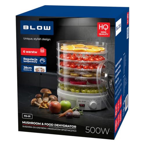 BLOW Suszarka do żywności 500 W z 6 rusztami, 35–75 °C | 6 przestronnych rusztów, regulowana temperatura, zabezpieczenie