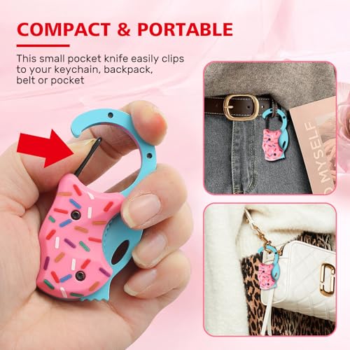 Image of VIRENKNIFE Pink Pocket Knife for Women Men,Cool Folding Knife Box Cutter,Mini EDC Knives for Everyday Carry,Folding Utility Knife with Unique Donut Design,Ideal Gifts for Men and Women