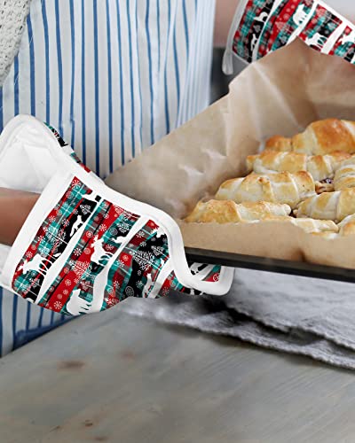 Christmas Plaid Reindeer Pot Holders With Pocket For Kitchen, Heat-Resistant Potholders Set Of 2, Hot Pads Oven Mitts With Hanging Loops For Home Cooking Baking Microwave, Buffalo Check #TOP5
