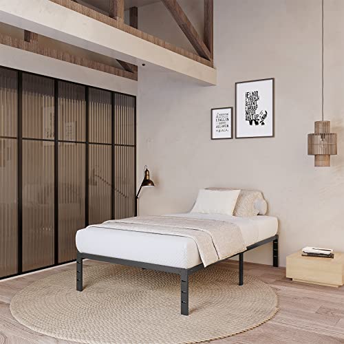 Vengarus 14 Inch Metal Platform Bed Frame,Steel Slat Support,No Box Spring Needed,Easy Assembly,Under Bed Storage,Twin-Xl Bed Frame,Black #TOP5