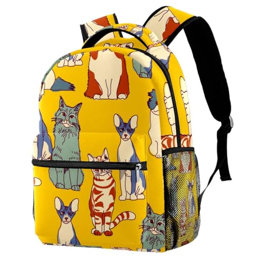 Sac à dos d'école motif chat multicolore 29.4x20x40cm pour ados
