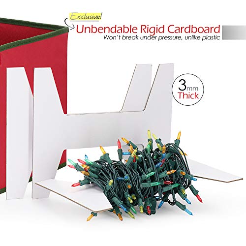 StorageMaid Christmas Lights Storage Box | Festive Sturdy Xmas Lights Organizer Container Great for Stacking - Christmas Decoration Box Equipped with a Secure Cover & Card Slot - 12 x 17 x 10 in.