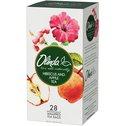Olinda Hibiscus and Apple Tea Natural Fruit & Herbal Tea Blends Caffeine Free Tea Bags Fall Drinks Brew Hot Cold 28 Tea Bags Pack of 1 Cover