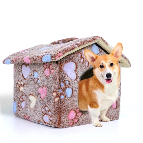 Nobleza Casa para Perro pequeños, Cama para Gato con colchón extraíble, Plegable Casa para Gatos, Perros Conejos, 53x50x43cm L, Marrón