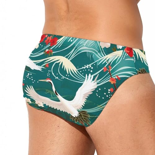 Japanese Crane Birds Wave Cherry Flowers Novelty Men's Brief Swimwear Pants Swimming Trunks Beach Shorts Underwear3
