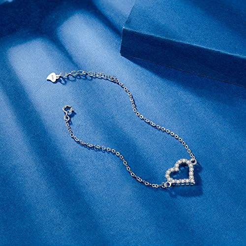 Lydreewam Love Heart Bracelet for Women with 3A Cubic Zirconia 925 Sterling Silver Bracelet Packed in Valentine's Day Jewelry Box, Adjustable 16+3 cm