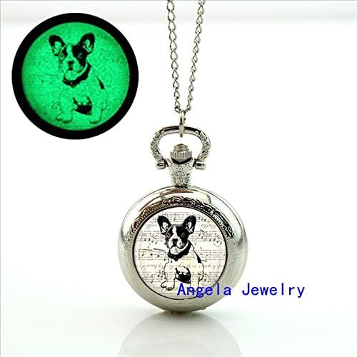 Pretty Lee Fashion Glow in The Dark Jewelry French Bulldog Locket Necklace French Bulldog Vintage Pocket Watch Necklace