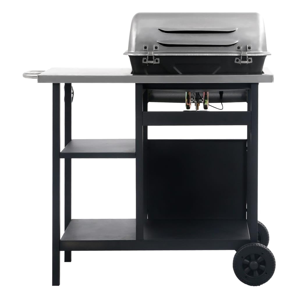 vidaXL Barbecue e Griglia a Gas a 3 Ripiani Tavolinetto Nero e Argento