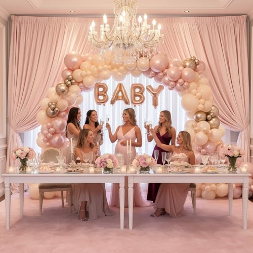Image of Dusty Pink and Gold Balloon, 12 Inch Double Stuffed Pearl Pastel Blush Pastel Pink Light White Metallic Gold Latex Balloons for Women Girls Birthday Baby Bridal Shower Wedding Boho Party Decorations
