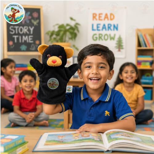 Image of Bear Puppet Soft Hand Puppet for Kids Role Play Storytelling Educational Toy