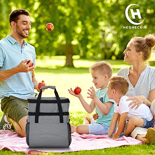 45 Can Cooler Bag For Men Women,32L Large Expandable Double Deck Insulated Lunch Box,Leakproof Reusable Cooler Lunch Bag,Suit For Camping/Picnic/Road Trips,Grey #TOP6