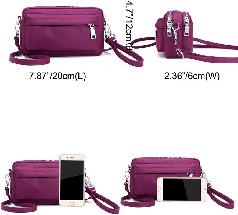Multi-Zipper Crossbody Handbag Purse, Women's Nylon Wristlet Mini Crossbody Bag Clutch with 2 Straps - Image 4