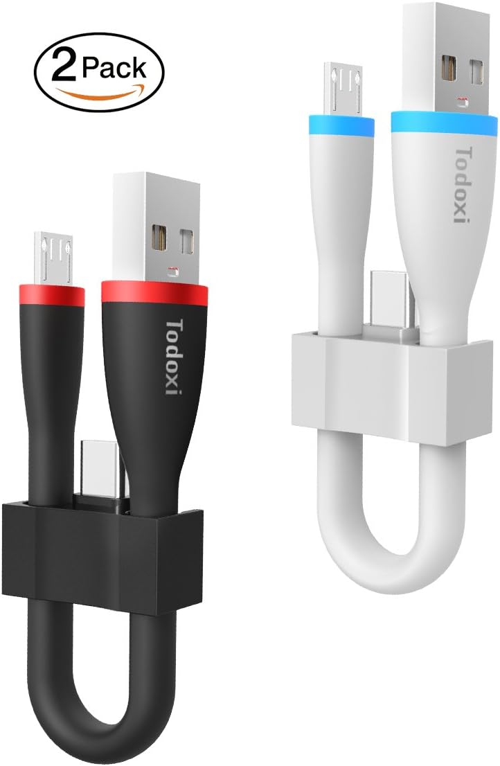 [2-Pack] Todoxi 2-in-1 Micro USB Cable+USB Type C 0.5ft USB 2.0 Micro to USB Data Cable for Samsung, Nexus, LG, Motorola, Android Smartphones and More