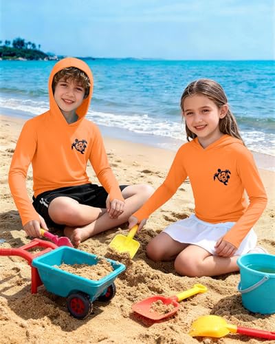 Image of Boys Rash Guard Swim Hoodie, Kids Long Sleeve Sun Fishing Shirts