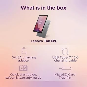 Lenovo Tab M9 9 HD (1340 x 800) Tablet, MediaTek MT6769V/CU Helio G80 (12 nm) Octa-core, 3GB RAM, 32GB eMMC + 128GB Memory Card, Android 12, Arctic Grey