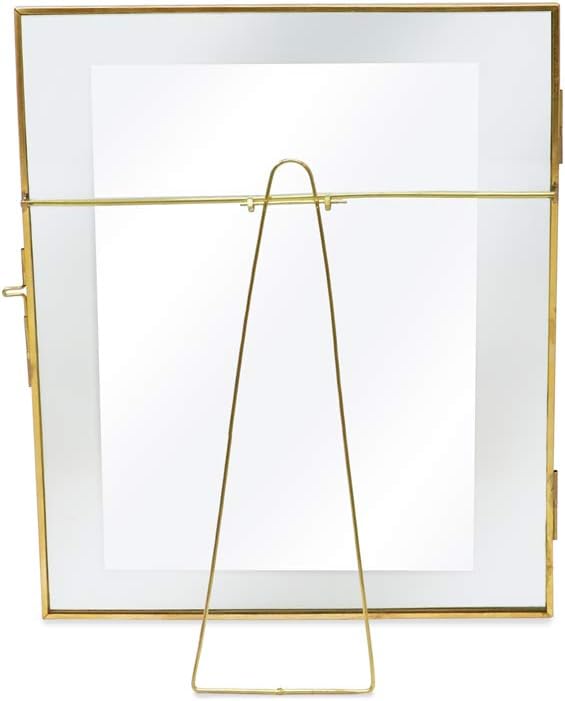 Isaac Jacobs 8x10, Antique Gold, Vintage Style Brass and Glass, Metal Floating Picture Frame (Vertical) with Locket Closure, for Photos, Art, More, Tabletop Display (8x10, Antique Gold)