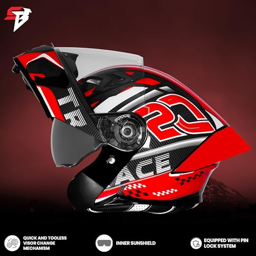 Image of Steelbird SBA-20 Trace ISI Certified Flip-Up Graphic Helmet for Men and Women with Inner Silver Sunshiled