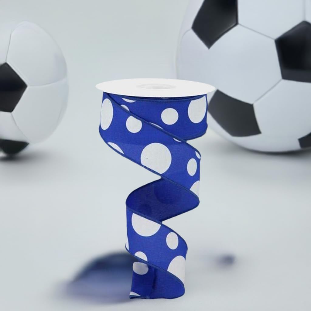 Three Size Polka Dot Wired Edge Ribbon - 10 Yards (Royal Blue, White, 1.5 Inch) image 4
