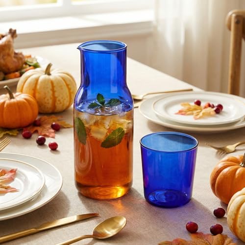 Set de botella y vaso de vidrio azul Tofficu miniatura 6