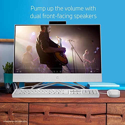 Image of HP 2022 All-in-One Desktop, 21.5 inch FHD Display, Intel Celeron G5905T, 8GB RAM, 256GB PCIe SSD, Webcam, WiFi, HDMI, RJ-45, Wired Keyboard&Mouse, DVD-RW, Windows 11 Home, White