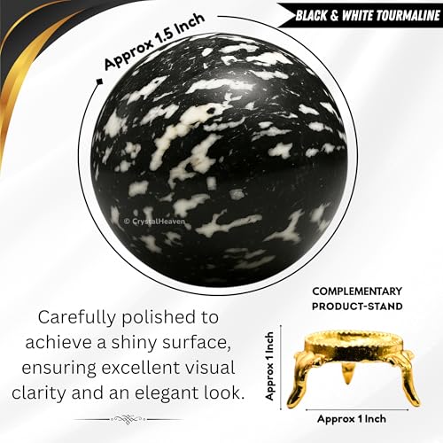 Image of Certified Black & White Tourmaline Crystal Ball for Meditation - Premium Crystal Vastu Items for Home and Feng Shui Items for Good Luck - Ideal for Pooja Supplies and Spiritual Practices (1.5 inch Inch)