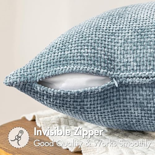 Image of MIULEE Pack of 2 Light Blue Throw Pillow Covers 18x18 Inch Coastal Summer Modern Boho Accent Decorative Pillow Covers Soft Chenille Farmhouse Cushion Covers for Home Decor Couch Bed Sofa Living Room