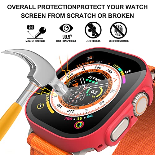 Suoman 2-Pack For Apple Watch Ultra 49Mm Pc All-Around Screen Protector Case, Tempered Glass Screen Protector Case Ultra-Thin For Iwatch Ultra 49Mm Protection Cover - Red #TOP3