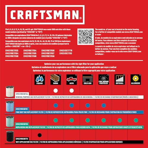 Image of CRAFTSMAN CMXZVBE38773 Wet Application Filter for 5 to 20 Gallon Wet /Dry Vacs and Shop Vacuums