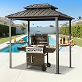 DSNAPE 8' x 6' Grill Gazebo with Double Galvanized Steel Roof, Outdoor Metal BBQ Gazebo Hardtop Permanent Grill Canopy with Side Shelves and Ceiling Hook for Patio Garden Deck Lawn Backyard (Black)