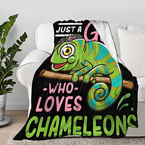 Review Just A Girl Who Loves Chameleons Blanket Throw Quilt Bedspread Flannel Soft Warm Lightweight High Breathable Plush Fluffy Blankets for All Season Spring Summer Autumn (XXL 120"X90" for Family)