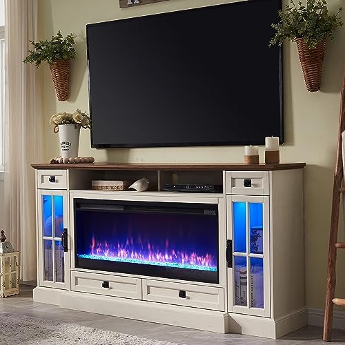 Natural Gas Fireplace TV Stand - 5 Surprising Picks You Didn't Expect 7 OKD Fireplace TV Stand for 80 Inch TV, Farmhouse Entertainment Center with 42" Fireplace & LED Lights, Modern Media Console Table with Storage Drawers & Cabinets for Living Room, Antique White