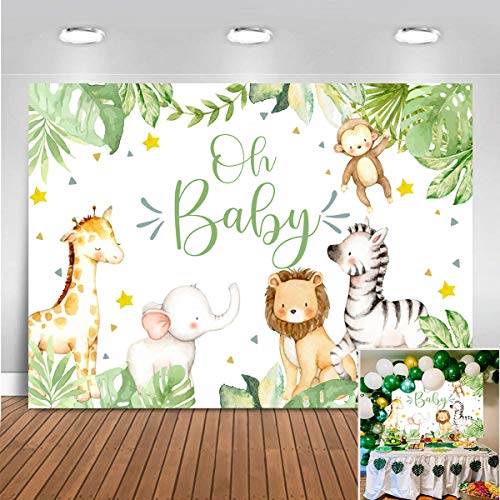 Mocsicka Boy Jungle Safari Baby Shower Backdrop Oh Baby Wild Animals Party Decorations Green Leaves It's a Boy Cake Table Banner Photography Background