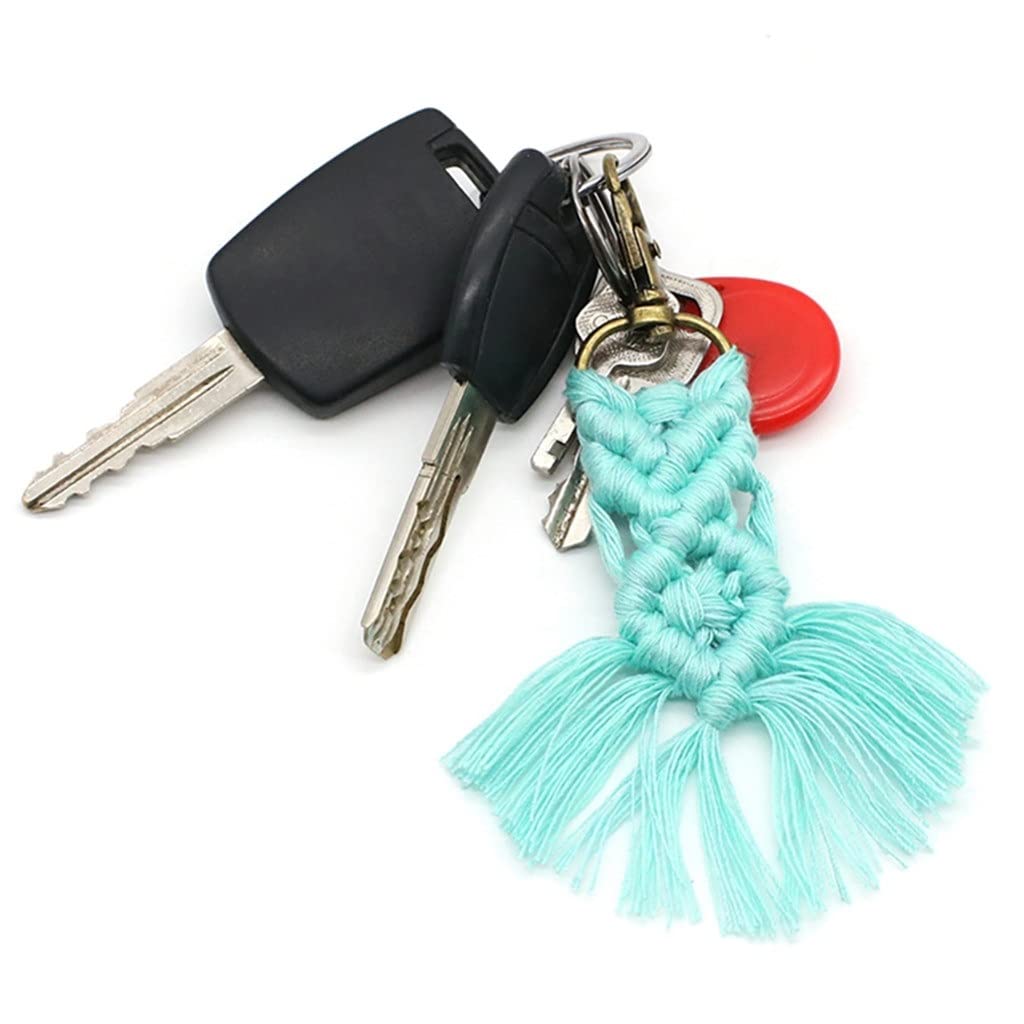 WASHLA 11 Stück Mini-Makramee-Schlüsselanhänger, Boho-gewebter Schlüsselanhänger mit Quasten für Autoschlüssel, Taschenanhänger, Geldbörsenanhänger (Farbe: A, Größe: Einheitsgröße) (A Ei