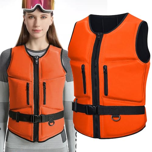 ZTMHRG Chaleco Salvavidas de Neopreno para Adulto, Chaleco Salvavidas de flotación portátil Chalecos Salvavidas Ajustables para natación, Kayak, Buceo, Pesca y Deportes acuáticos(Orange,4XL 80-90KG)