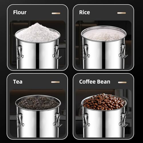 Image of stainless steel food storage containers with lids lock clips airtight container large airtight for rice flour sugar grain coffee bean storage containers Kitchen jar (1.59gal /6L)