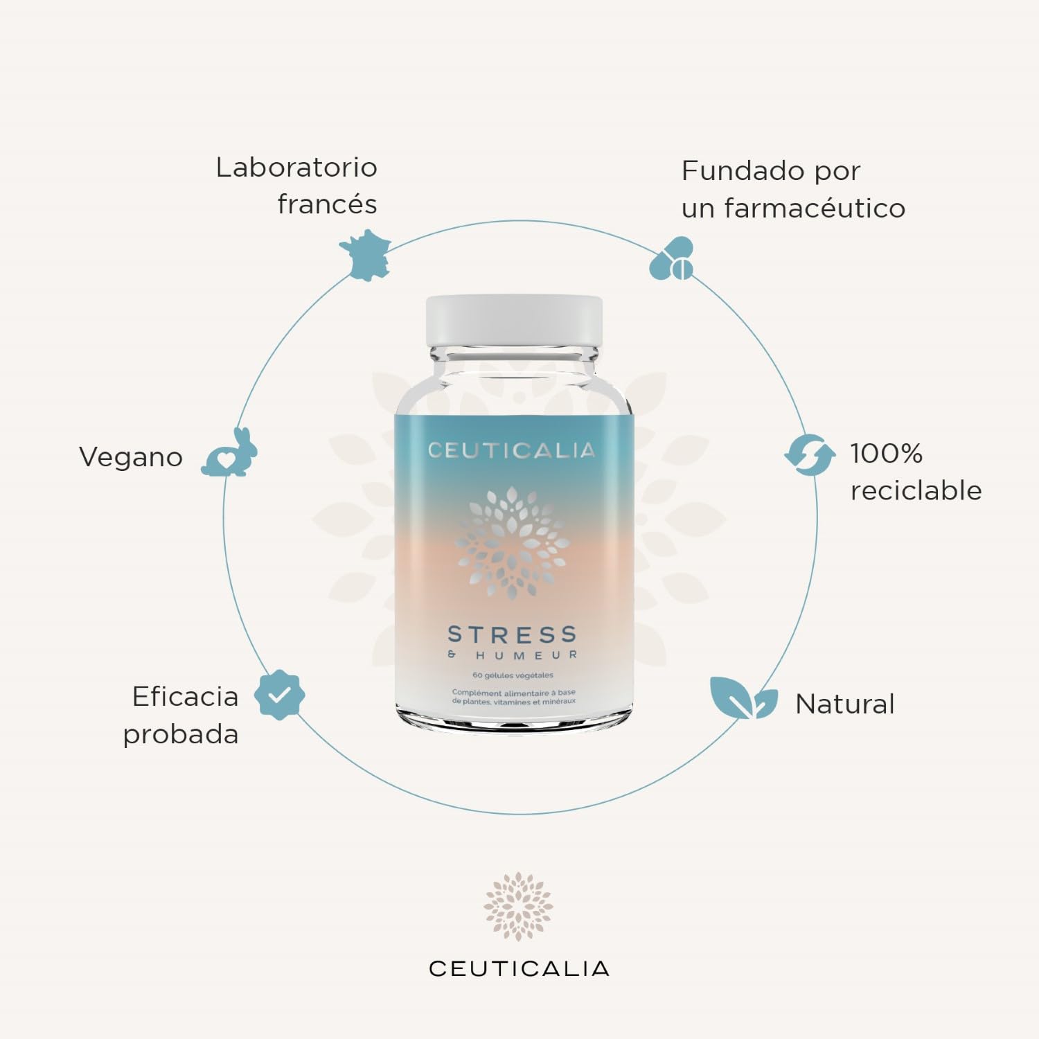 Complemento Alimenticio Antiestrés y Buen Humor - Estrés, Ansiedad, Bienestar, Relajante - Para Adultos - Magnesio, Vitamina B6, Azafrán, Rodiola, Espino Blanco - 180 Cápsulas, 90 Días