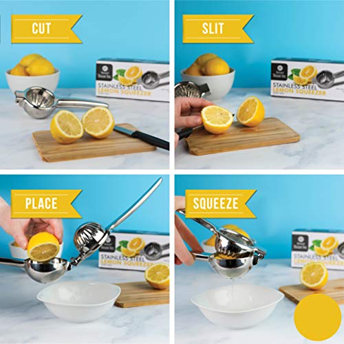 Extra-Large Stainless Steel Lemon Lime Squeezer - Manual Press - Citrus Juicer with Filter