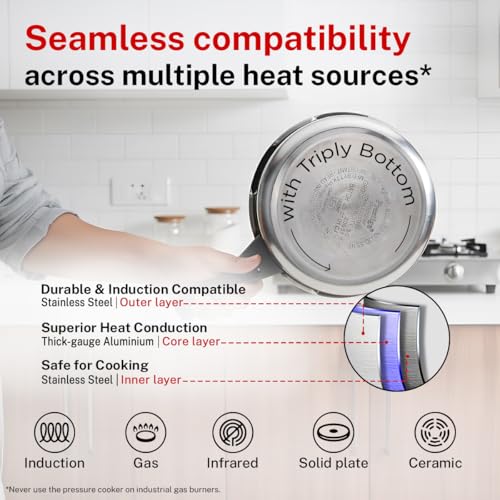 Image of Prestige Popular Stainless Steel Outer Lid Pressure Cooker Combo Pack (2+3+5 Litres)