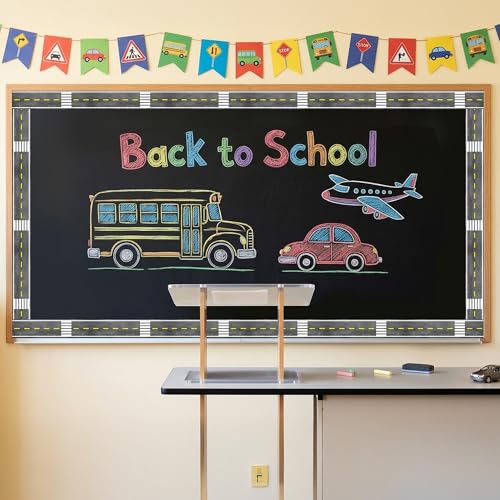 Image of BeYumi Roadway Crosswalk Border Trim - 65ft Back to School Crosswalk Road Straight Rolled Border Trim Crossing with White Stripes Bulletin Board School Classroom Office Chalkboard Party Holiday Decor