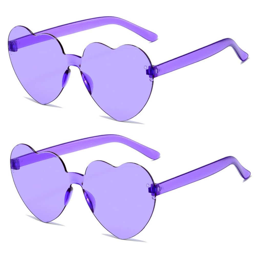 2-Piece Multicolor Rimless Heart-Shaped Fashion Sunglasses - Oversized Eyewear for Women, Yellow