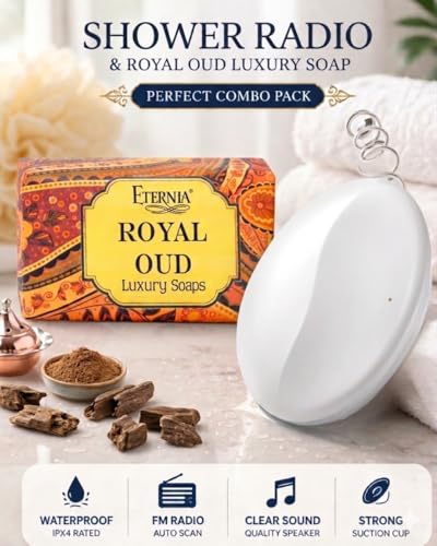 Image of Eternia Royal Oud Soap Bar Face & Body Cleanser with Waterproof Shower Radio | Luxury Bath Combo for Deep Cleansing, Rich Fragrance & Smooth Skin