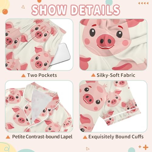 senya Cartoon Pig Face A Satin Summer Pajama Sets Silk Short Sleeve Button Down Sleepwear3